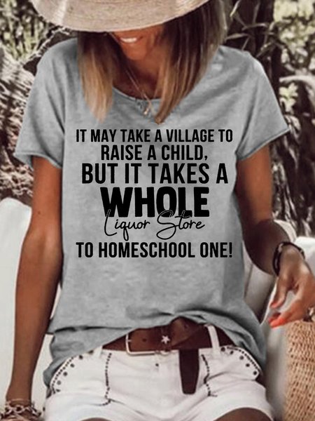 

Funny Homeschool Mom Letter Casual Short Sleeve Tops, Gray, T-shirts