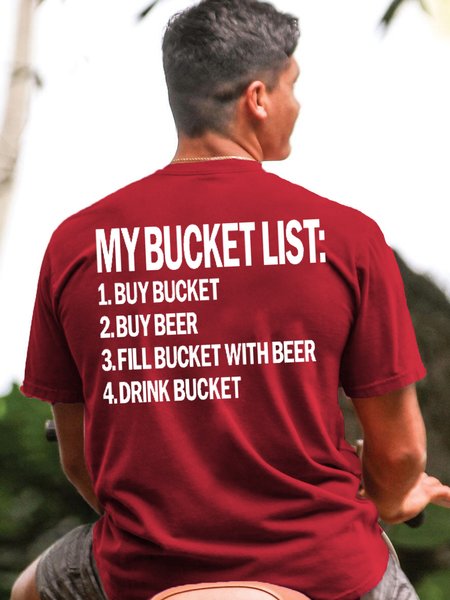 

Funny My Bucket List Casual Short Sleeve T-Shirt, Red, T-shirts