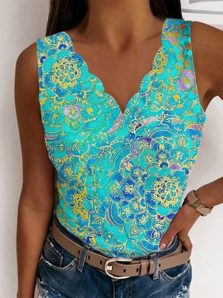 

Plus size Printed Casual Sleeveless Tank, As picture, Tank Top