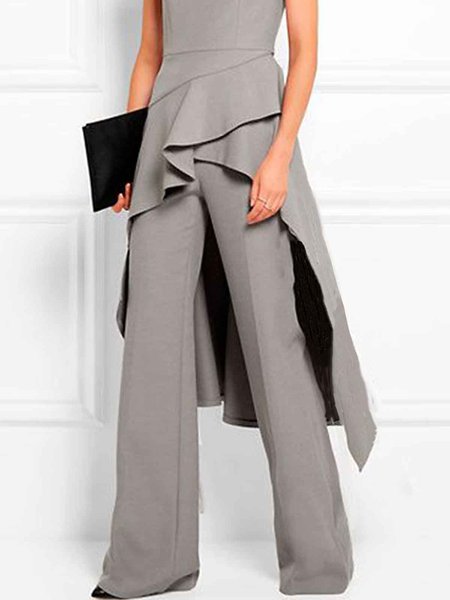 

Plain Simple Wide Leg Work Pants, Gray, Wide Leg Pants