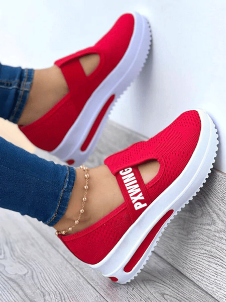 

Breathable Woven Overfoot Platform Sneakers, Red, Flat & Loafers