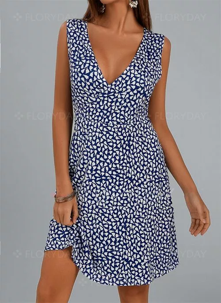 

Floral Short Sleeve Woven Dress, Blue, Mini Dresses