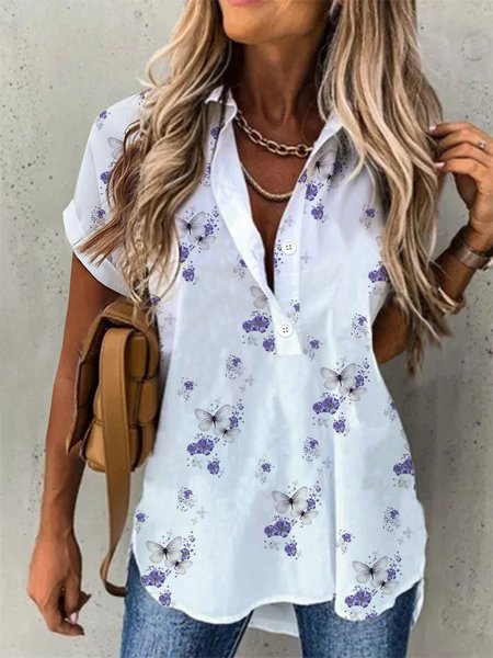

JFN Collar Floral Casual Blouse, White, Blouses