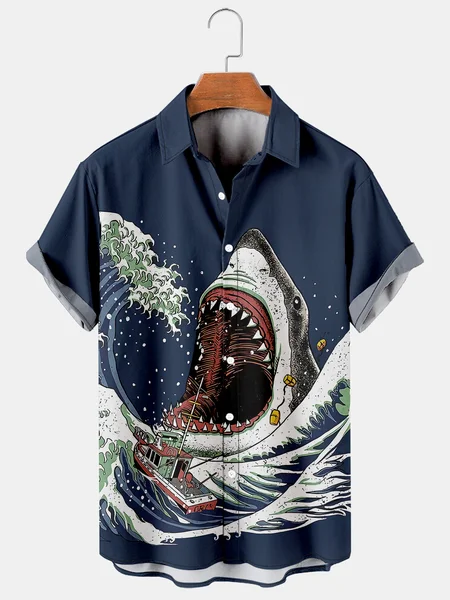 

Men's Casual Vacation Breathable Short Sleeve Hawaiian Shirt, Purplish blue, Men's Floral shirt
