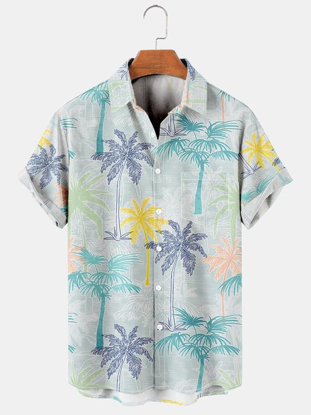 

Men's Casual Short Sleeve Hawaiian Shirt with Chest Pocket Print, Green, Men's Floral shirt