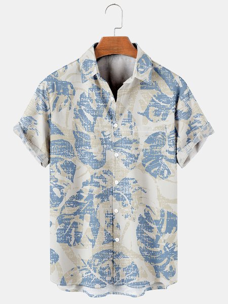 

Men's Botanical Print Casual Breathable Short Sleeve Hawaiian Shirt, Blue, Men's Floral shirt