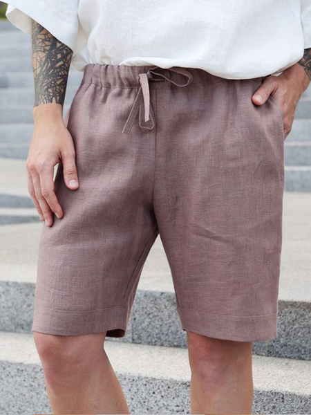 

Cotton And linen Style American Casual Fashion Solid Color loose Five Points Casual Pants, As picture, Shorts