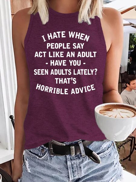 

Sarcasm Act Like An Adult Crew Neck Knit Tank, Wine red, Tank Tops