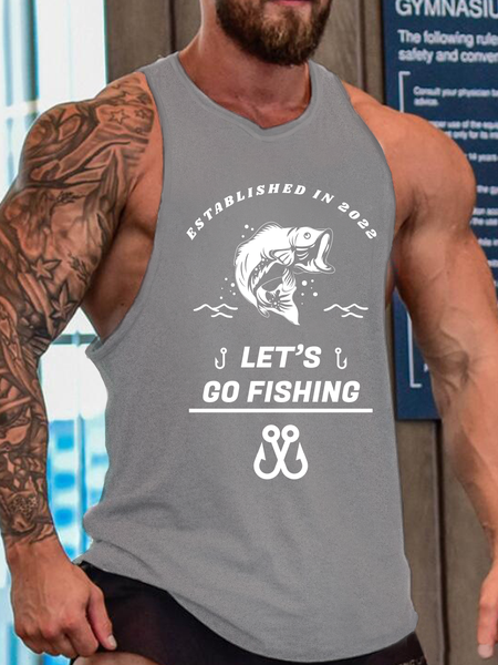 

Let's Go Fishing Sleeveless Knit Tank, Gray, Tank Tops