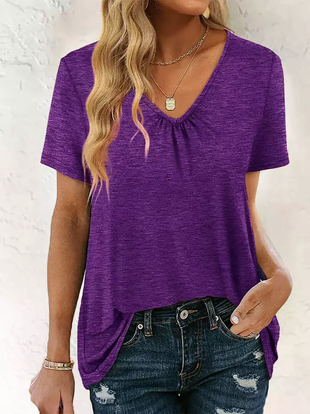 

Casual Basics Short Sleeve Regular Fit Solid V-neck T-Shirts, Purple, T-Shirts