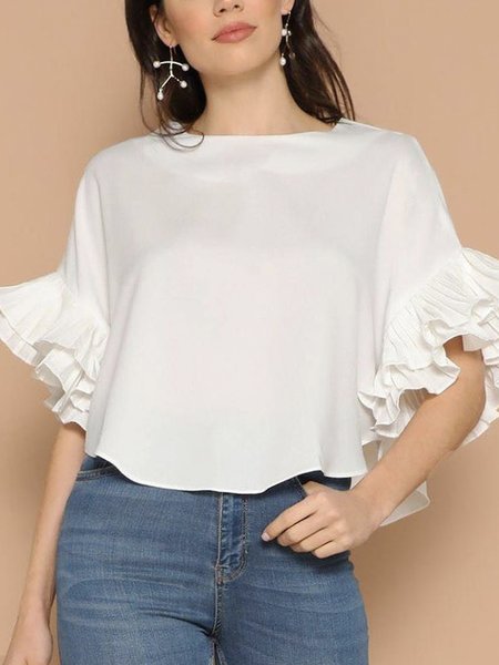 

Casual Half Sleeve Regular Fit Top, White, Blouses and Shirts