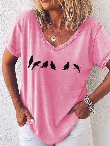 

Cute Nature Bird Short Sleeve T-Shirt, Pink, T-shirts