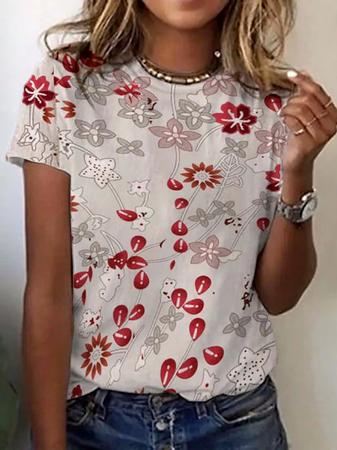 

Floral Casual Crew Neck Regular Fit Short Sleeve T-Shirt, Multicolor, T-Shirts