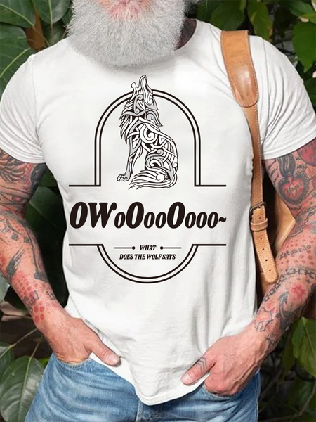 

Wolf Funny Crew Neck Cotton Animal Basics Short Sleeve T-Shirt, White, T-shirts