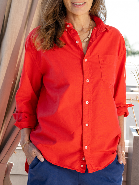 

Red Cotton Casual Basics Shirt Collar Long Sleeve Blouse, Shirts & Blouses