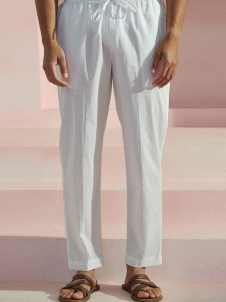 

Cotton And linen Style American Casual Basic Wild linen Trousers, White, Pants