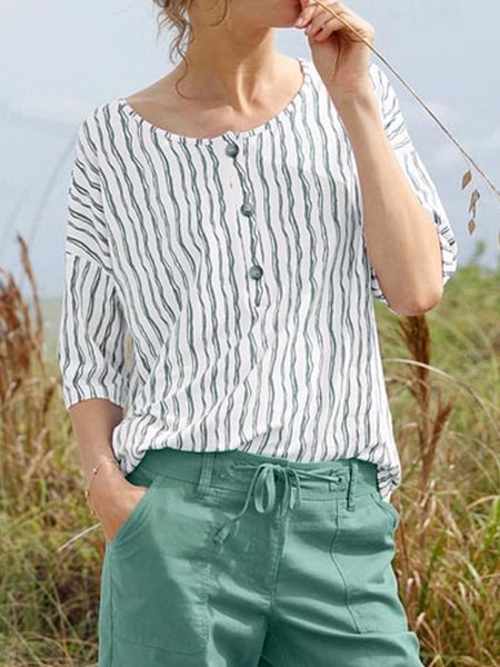 

Beach daily striped cotton boho staple blouse Plus Size, Multicolor, Tunics