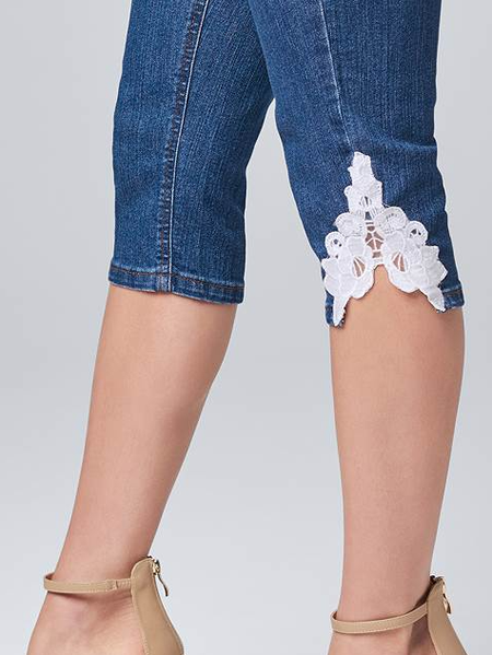 

cropped jeans with lace cuffs Plain Vacation Jeans, Blue, Jeans