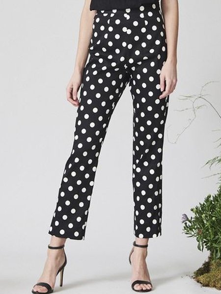 

Polka Dots Vacation Pants, Black-white, Straight Leg Pants
