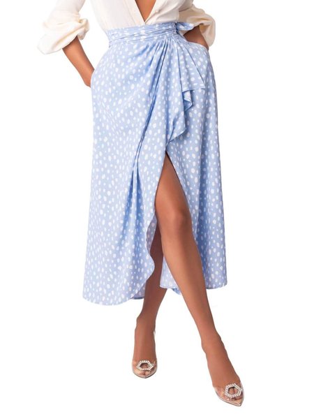 

Summer Lightweight A LineA Drawstring waist Loosen Elegant Long Skirt, Blue, Midi Skirts