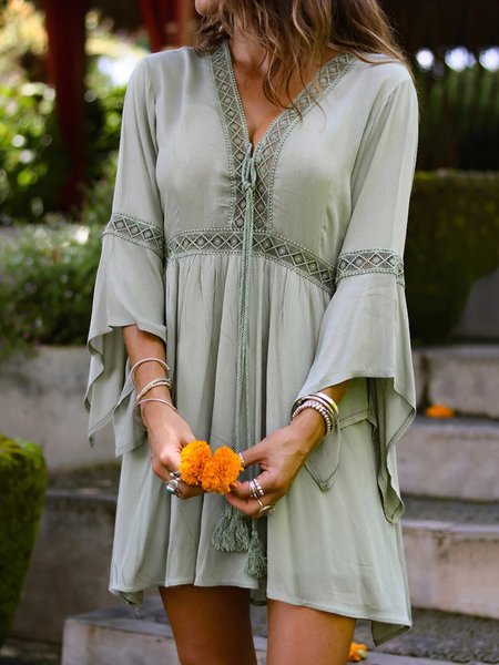 

Guipure Plain Long Sleeve Woven Dress, Dark green, Dresses