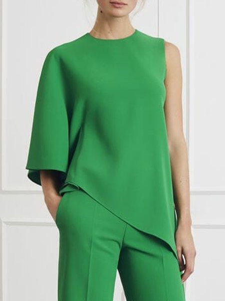 

Solid Simple Loosen One Shoulder Top, Green, Tops