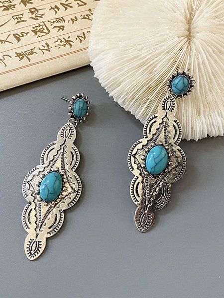 

JFN Turquoise Boho Vintage Distressed Antique Silver Earrings, Blue, Earrings