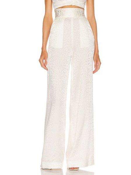 

Formal Elegant Leopard Wide Leg Pant, White, Wide Leg Pants