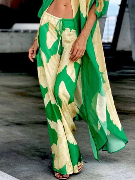 

Loosen Vacation Wide Leg Long Pants, Green, Wide Leg Pants