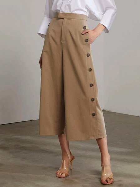 

Khaki Daily Elegant Regular Fit Pants, Wide Leg Pants