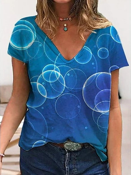 

Geometric V Neck Casual Short Sleeve T-Shirt, Multicolor, T-Shirts
