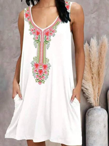 

Ethnic Print Summer New Explosive Ladies Casual Sleeveless Knit Dress, Multicolor, Mini Dresses