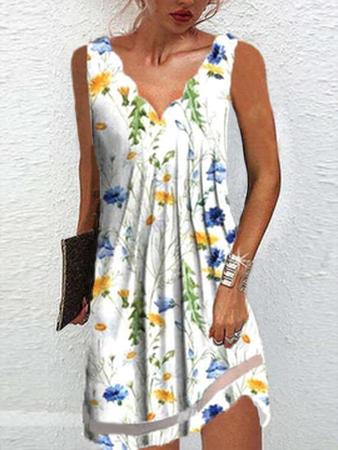 

Floral Short Sleeve Woven Dress, White, Mini Dresses