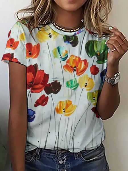 

Lilies Flower Art Print Short Sleeve T-Shirt, As picture, T-shirts