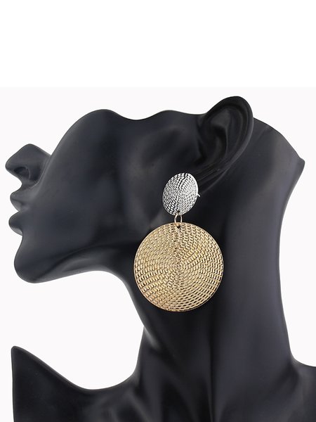 

Retro Ethnic Pattern Exaggerated Contrast Color Round Earrings, As picture, Earrings