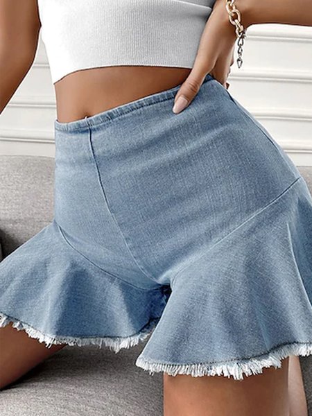 

Solid Regular Fit Casual Denim Shorts, Blue, Shorts