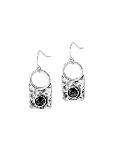 

Vintage Ethnic Distressed Metal Turquoise Earrings, Silver, Earrings