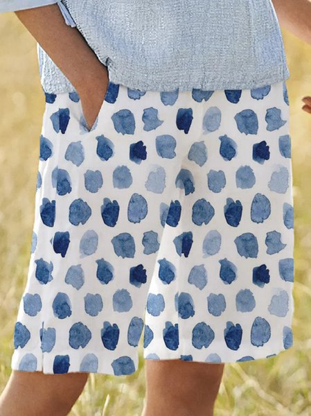 

Casual Geometric Regular Fit Shorts, White, Shorts