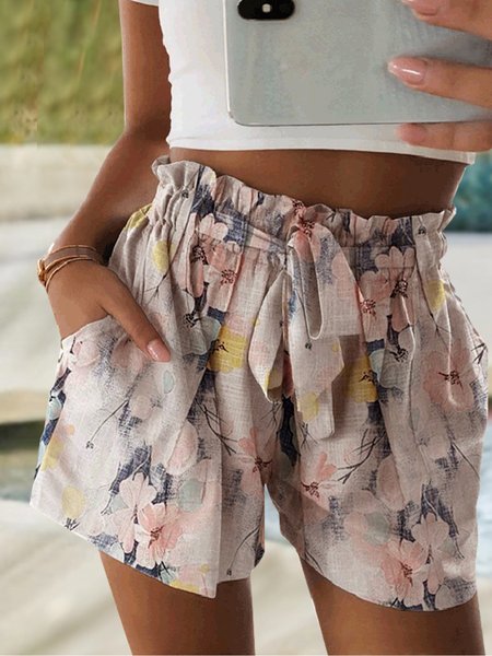 

Vacation Floral Printed Casual Loosen Pockets Plus Size Shorts, Multicolor, Shorts