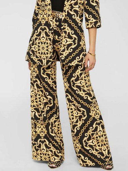 

Formal Printed Pockets Wide Leg Pants, Black, Wide Leg Pants