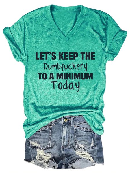 

Funny Print Casual V Neck T-Shirt, Green, T-shirts