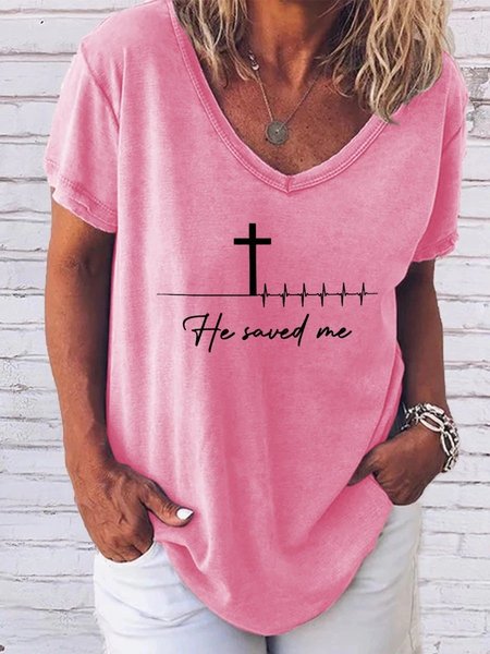 He Saved Me Love God Jesus Short Sleeve Tops, Pink, T-shirts