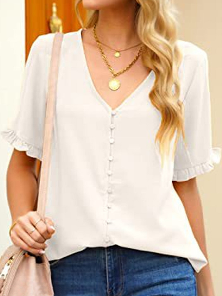 

Simple Solid Short Sleeve Blouse, White, Blouses & Shirts