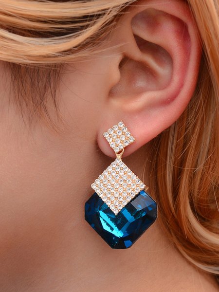 

JFN Full Diamond Geometric Gemstone Earrings, Blue, Earrings