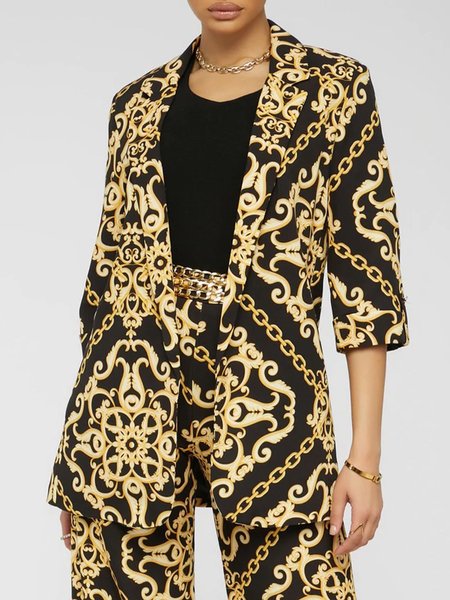

Elegant Flat collar Printed Blazer, Black, Blazers