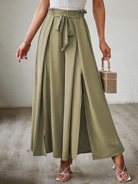 

Daily Casual Loosen Slit Wide Leg Pants, Green, Wide Leg Pants