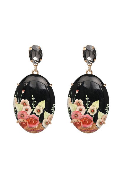 

JFN Vintage Colorful Floral Pattern Crystal Earrings Bridal Jeans, Black, Earrings