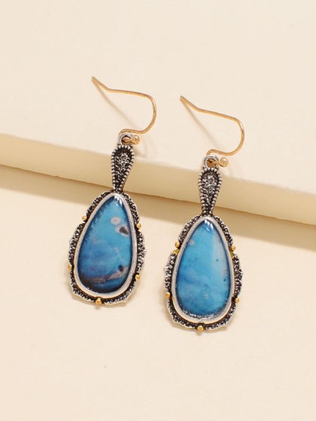 

JFN Ethnic Vintage Drop Shaped Blue Gemstone Earrings, As picture, Earrings