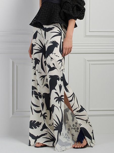 

Printed Loosen Wide Leg Daily Pants, Black-white, Wide Leg Pants