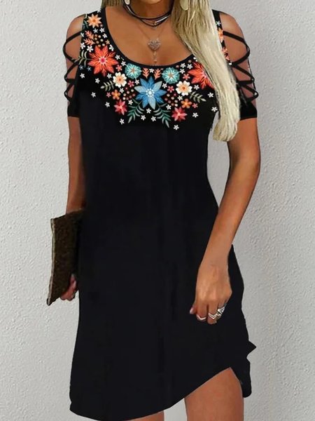 

Casual Short Sleeve Knit Dress, Black, Mini Dresses